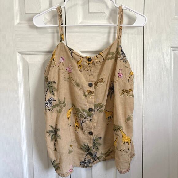 Old Navy Linen Blend Safari Animal Button Front Tank Size XL - Picture 2 of 7